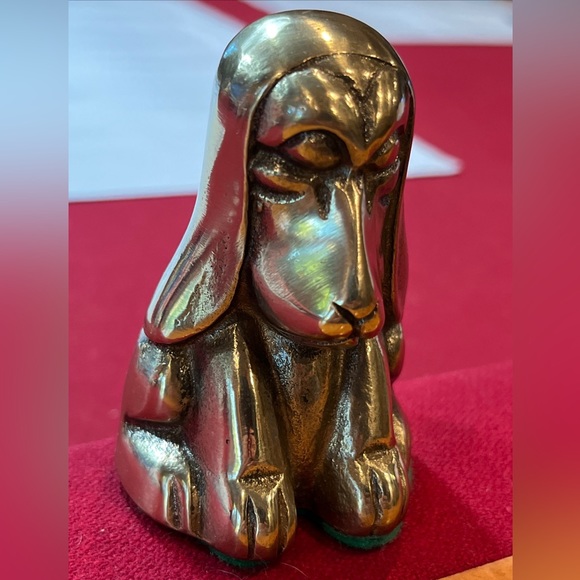Basset HOUND SOLID BRASS DOG Puppy Droopy Ears 3” Tall golden Heavy Figurine MCM - Picture 6 of 15